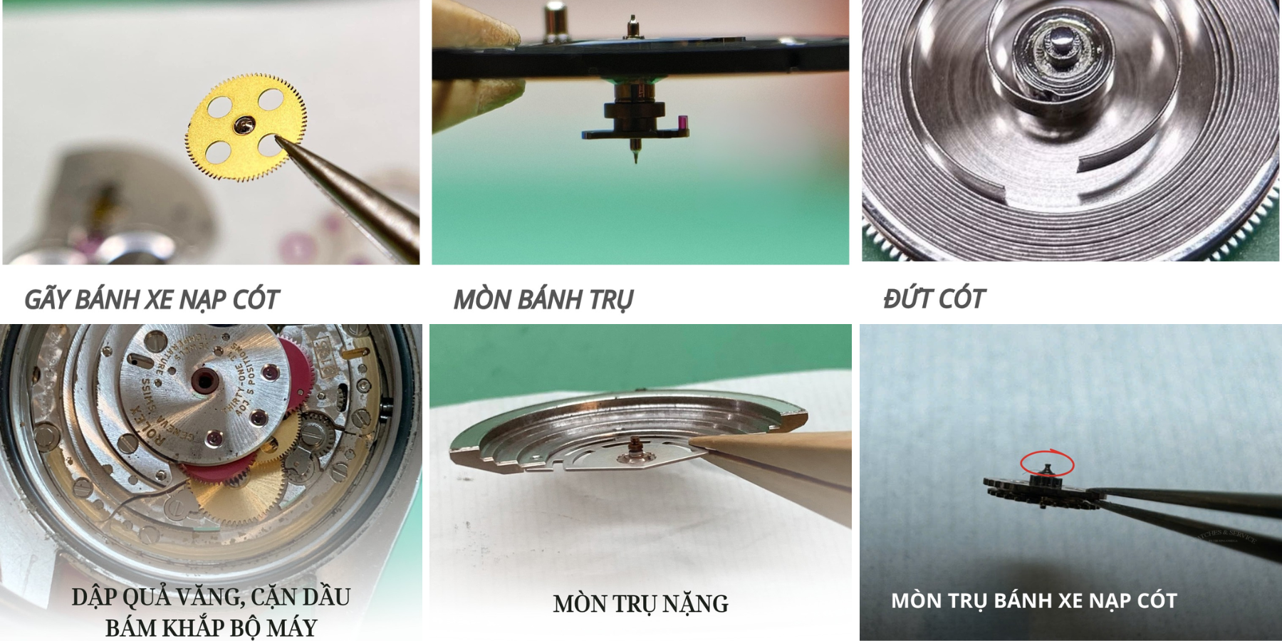 Mòn trụ, hỏng núm, rotor, bộ thoát – sự cố khiến đồng hồ cao cấp phải thay thế linh kiện